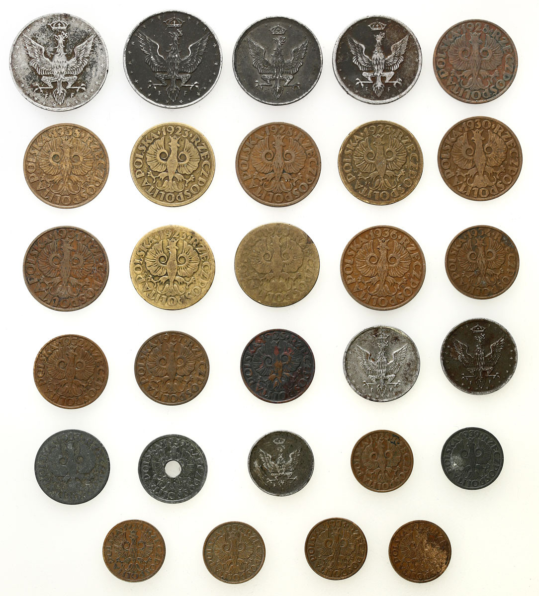 II RP, GG, Królestwo Polskie. 1 - 10 groszy, 1 - 20 fenigów 1917-1939, zestaw 29 monet